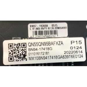 MAIN PARA TV SAMSUNG / NUMERO DE PARTE BN94-17418G / BN41-03012A / BN97-19360A / BN9417418G / 17418G / NUMERO DE PANEL CY-TB055RLHV2H / DISPLAY ST5461D20-1 /  MODELO QN55QN95BAFXZA CB02